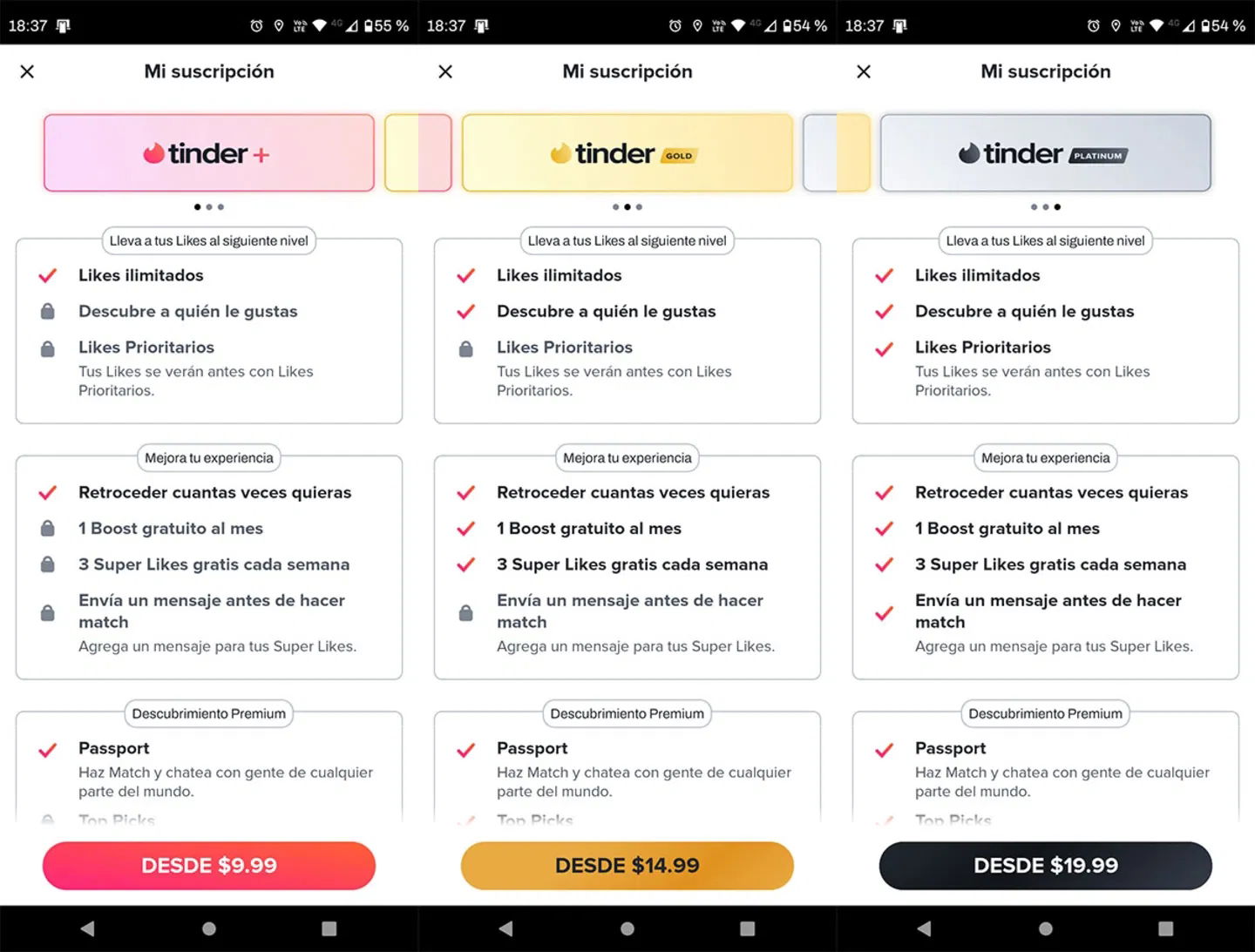 Tinder tiene varias opciones de pago