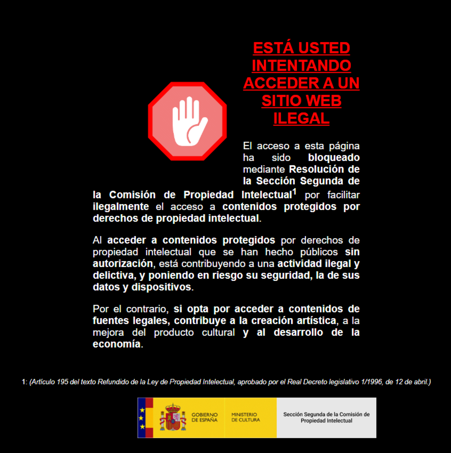 Así será el nuevo aviso que verás si intentas acceder a una página web ilegal