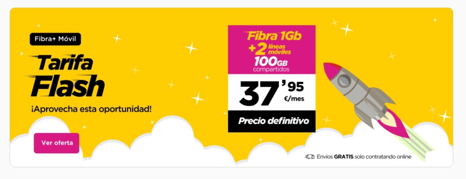 Esta nueva tarifa Jazztel podrás contratarla por tiempo limitado. Ofrece fibra de 1 Gb, fijo y dos móviles 5G