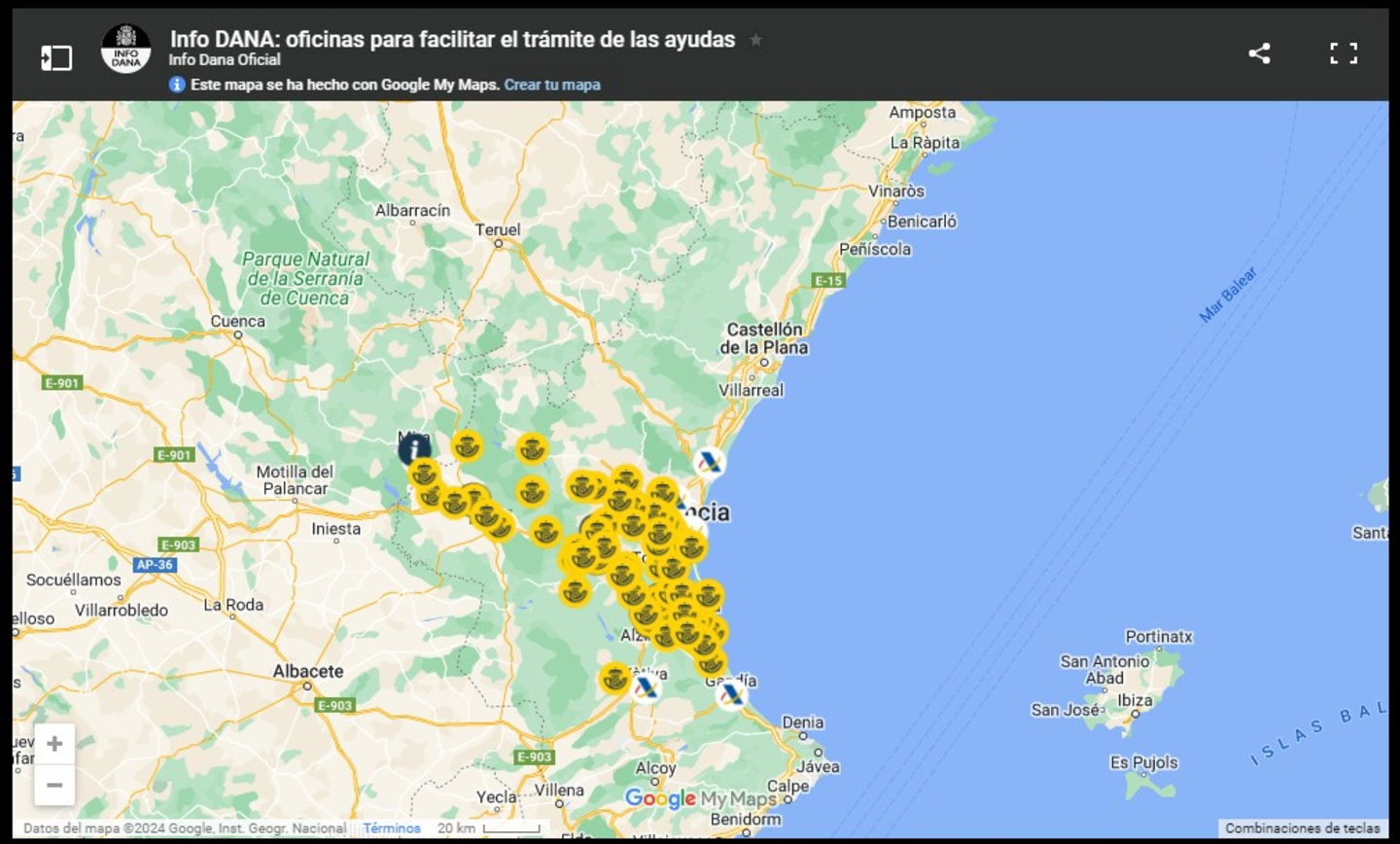 ¿Eres un afectado por la DANA? En este mapa oficial puedes comprobar cuál es tu oficina de ayuda más cercana