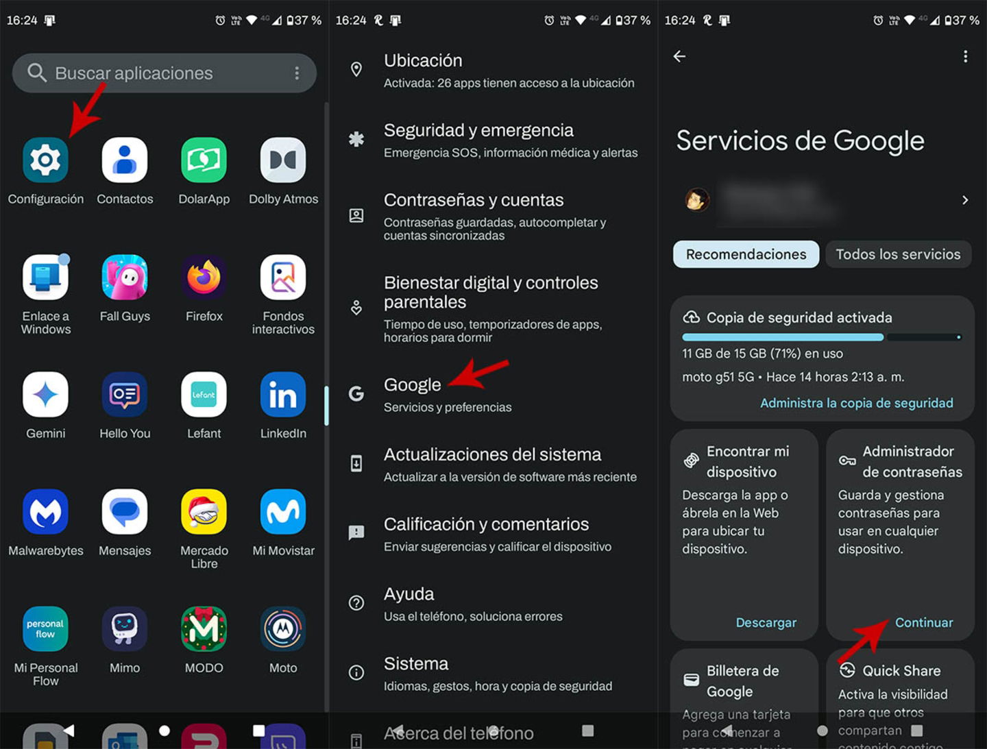 Abrir el gestor de contraseñas de Google en Android