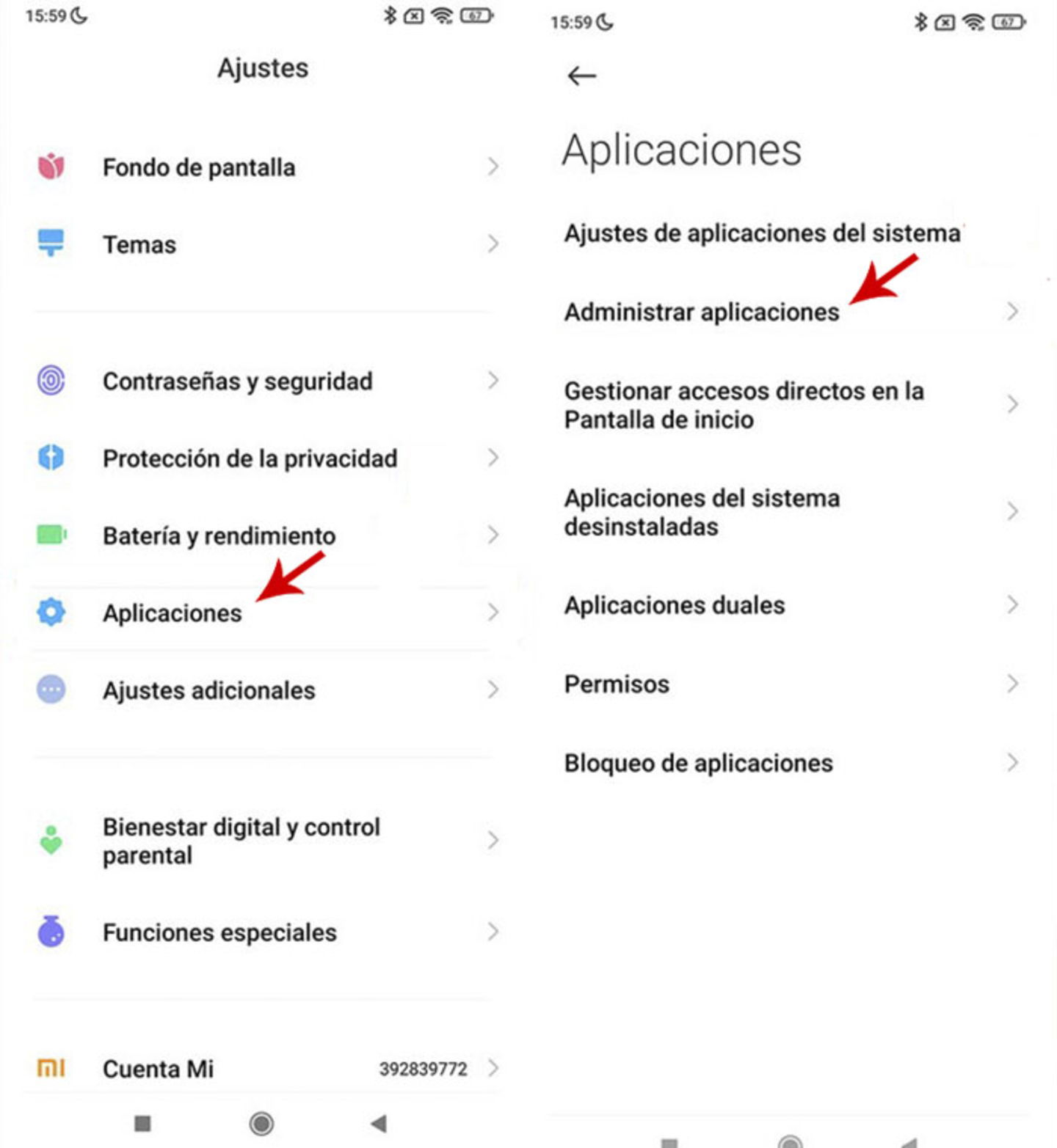 Acceder a los ajustes de las aplicaciones de Xiaomi