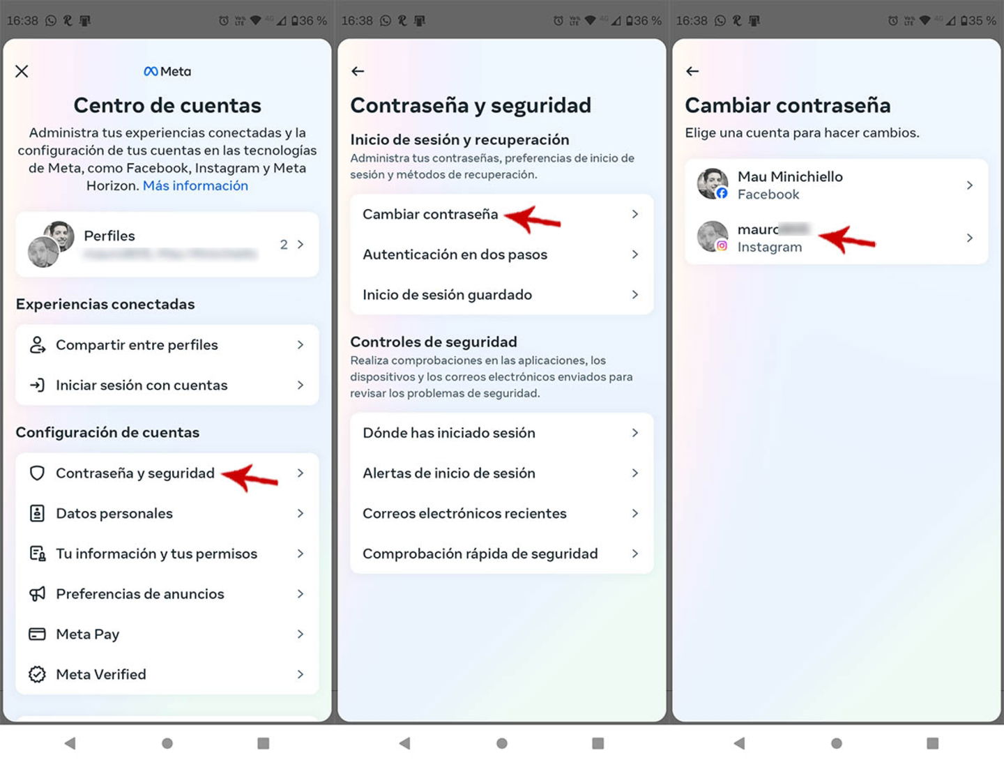 Cambiar contraseña de Instagram en Android