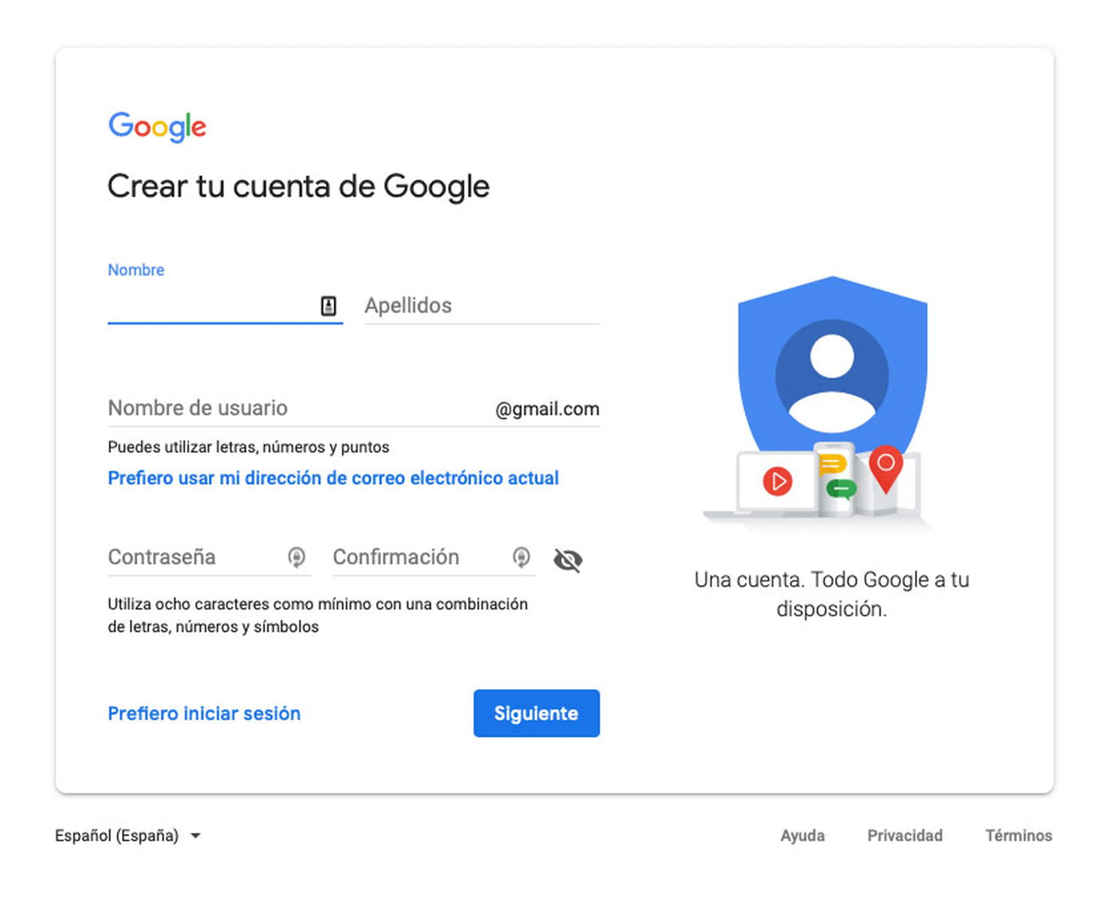 Para cambiar tu dirección de correo tienes que crear una cuenta nueva de Gmail