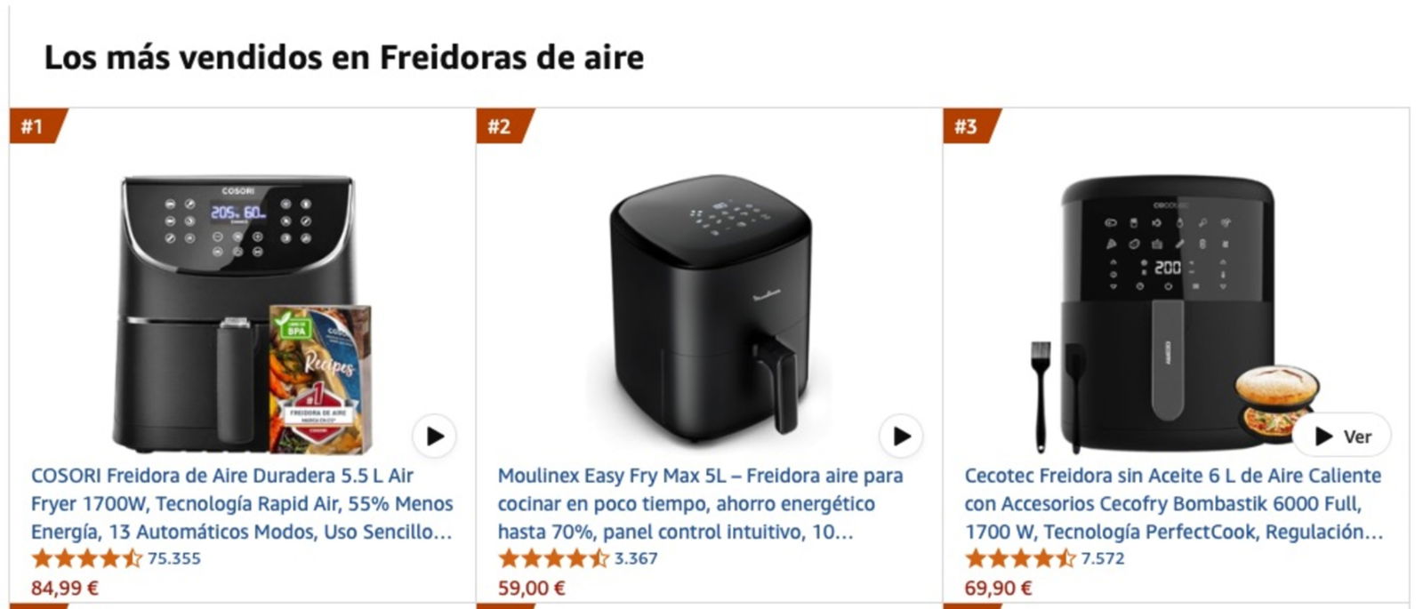 freidoras aire mas vendidas amazon