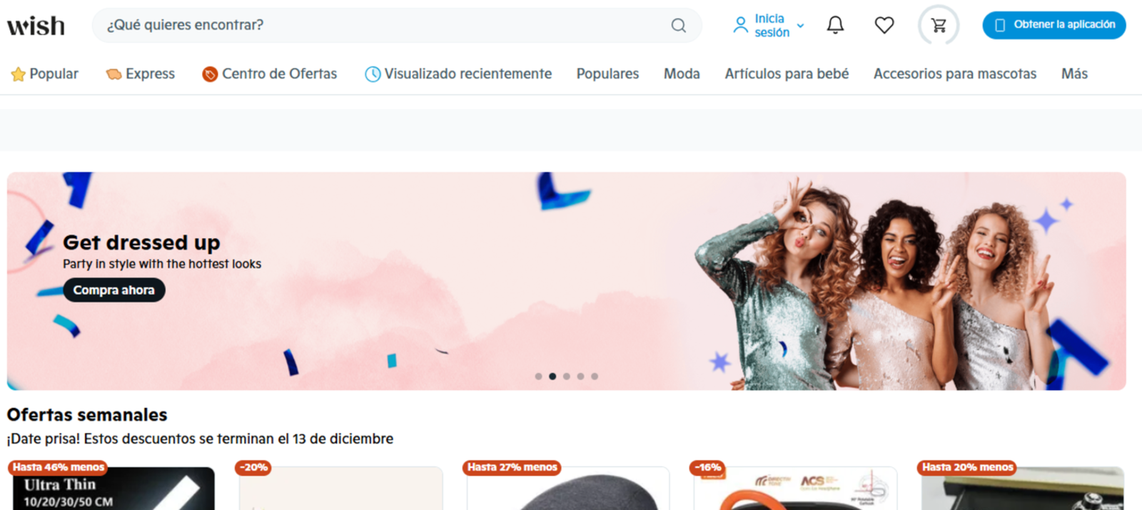 La interfaz de Wish es limpia y fácil de usar