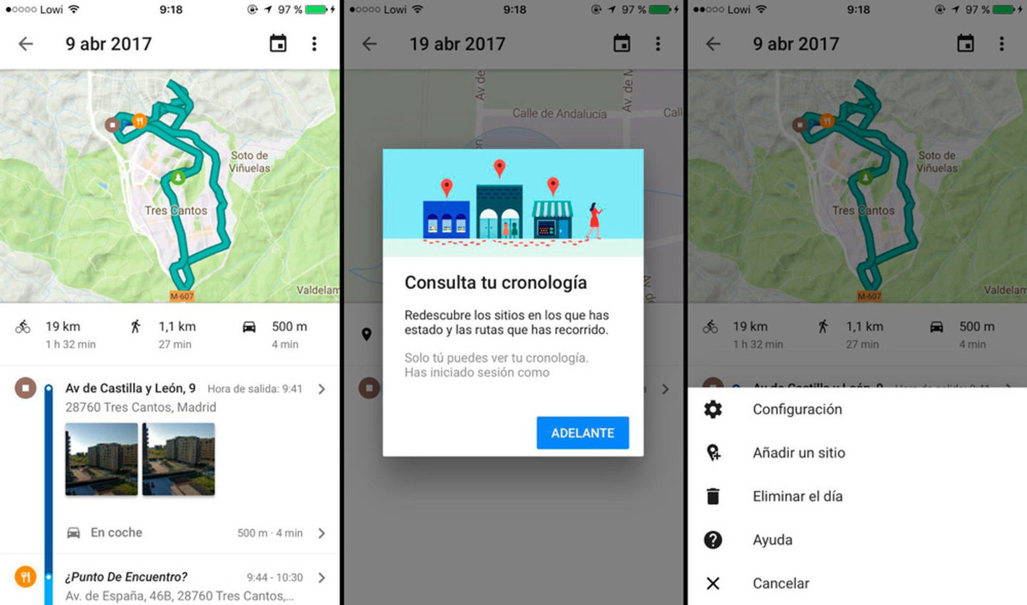 La cronología de Google Maps se puede desactivar también en un móvil iOS