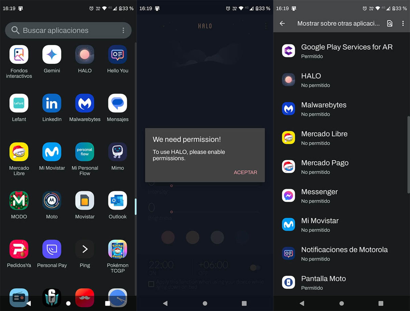 Otorgarle permiso a la app Halo en Android