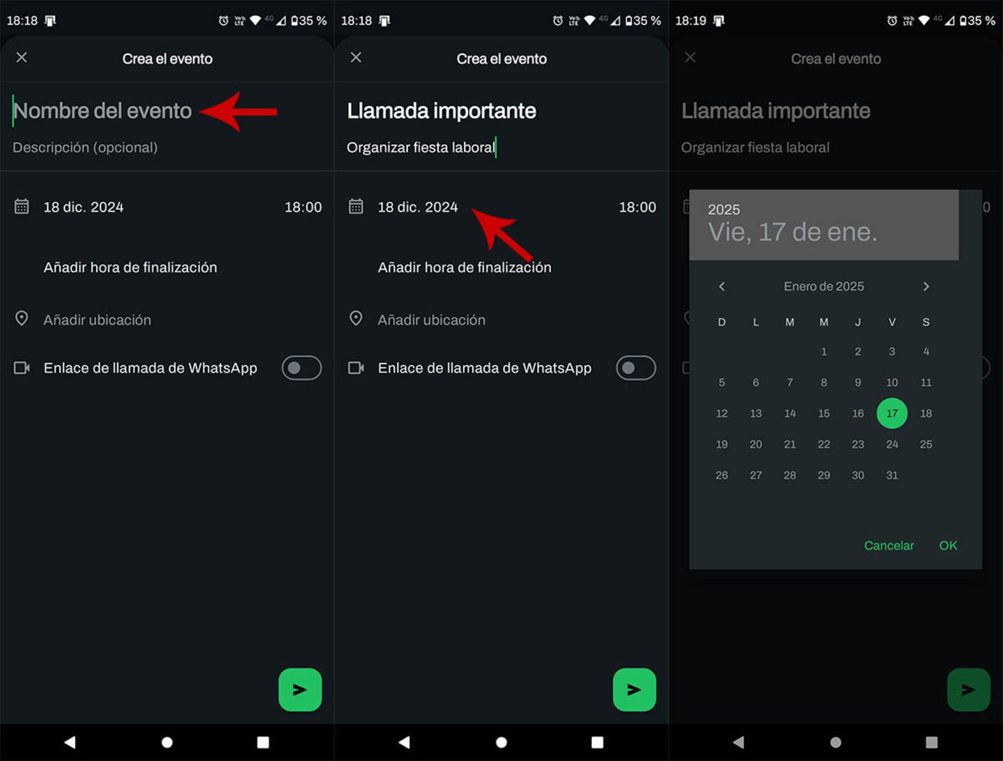 Programar una llamada dentro de WhatsApp