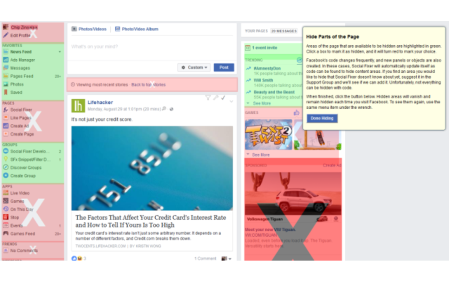 Social Fixer es una extensión que te permite ocultar los Reels de Facebook