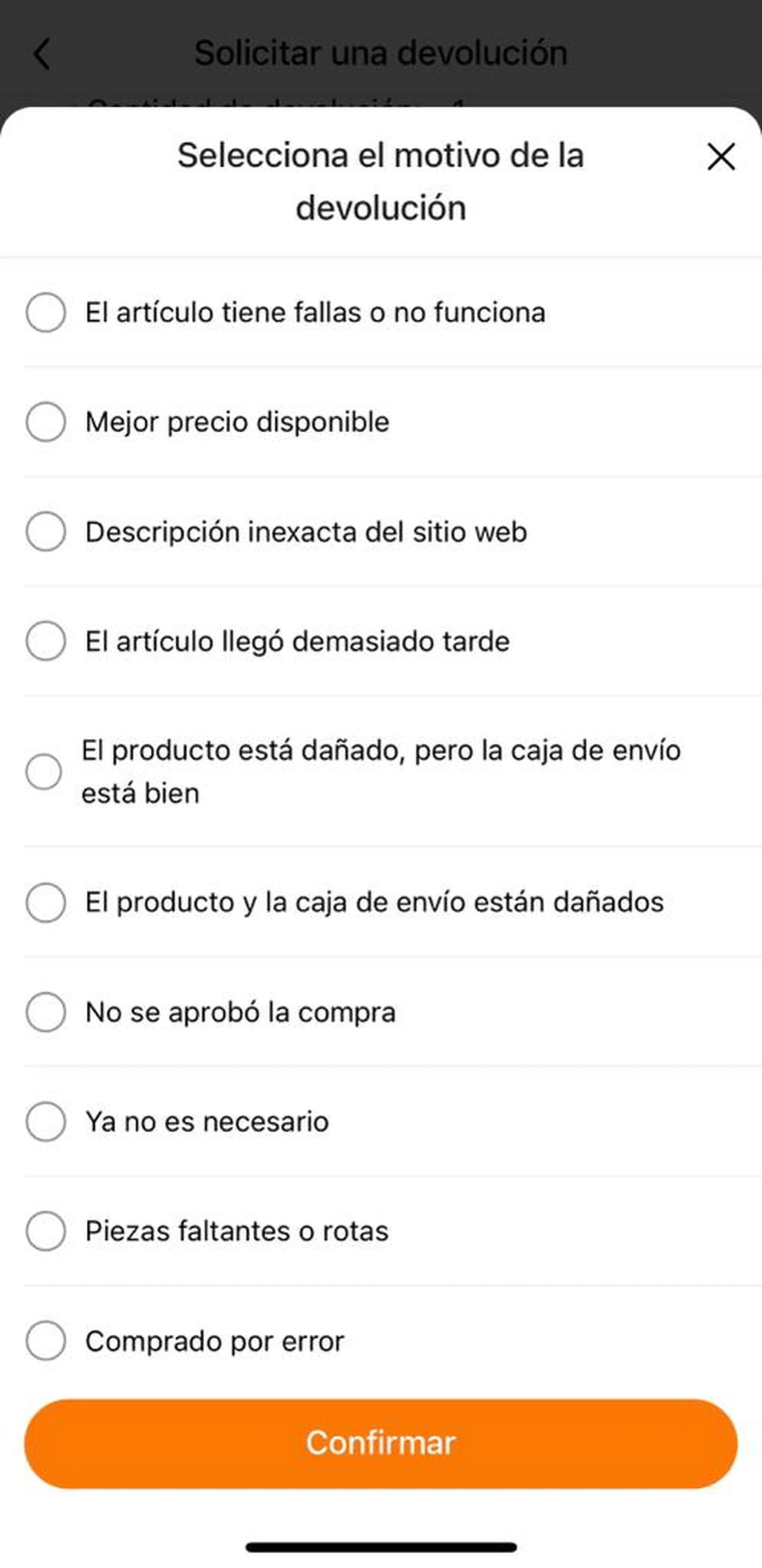 Para proceder a la devolución tendrás que rellenar un formulario