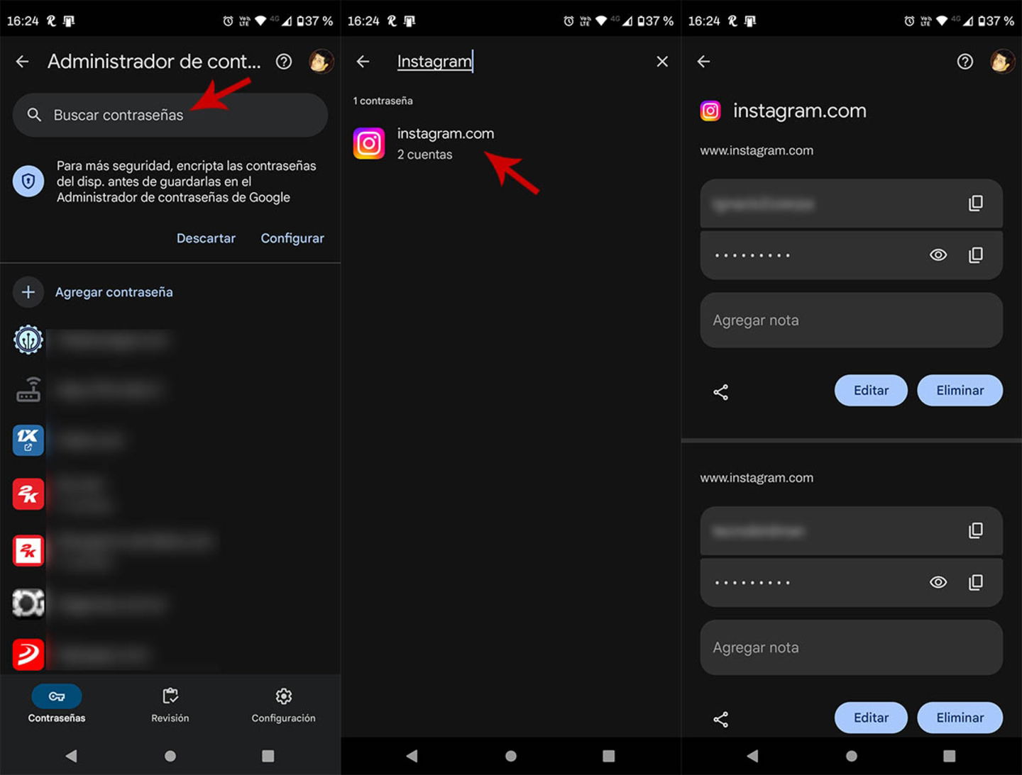 Ver contraseña de Instagram guarada en el movil