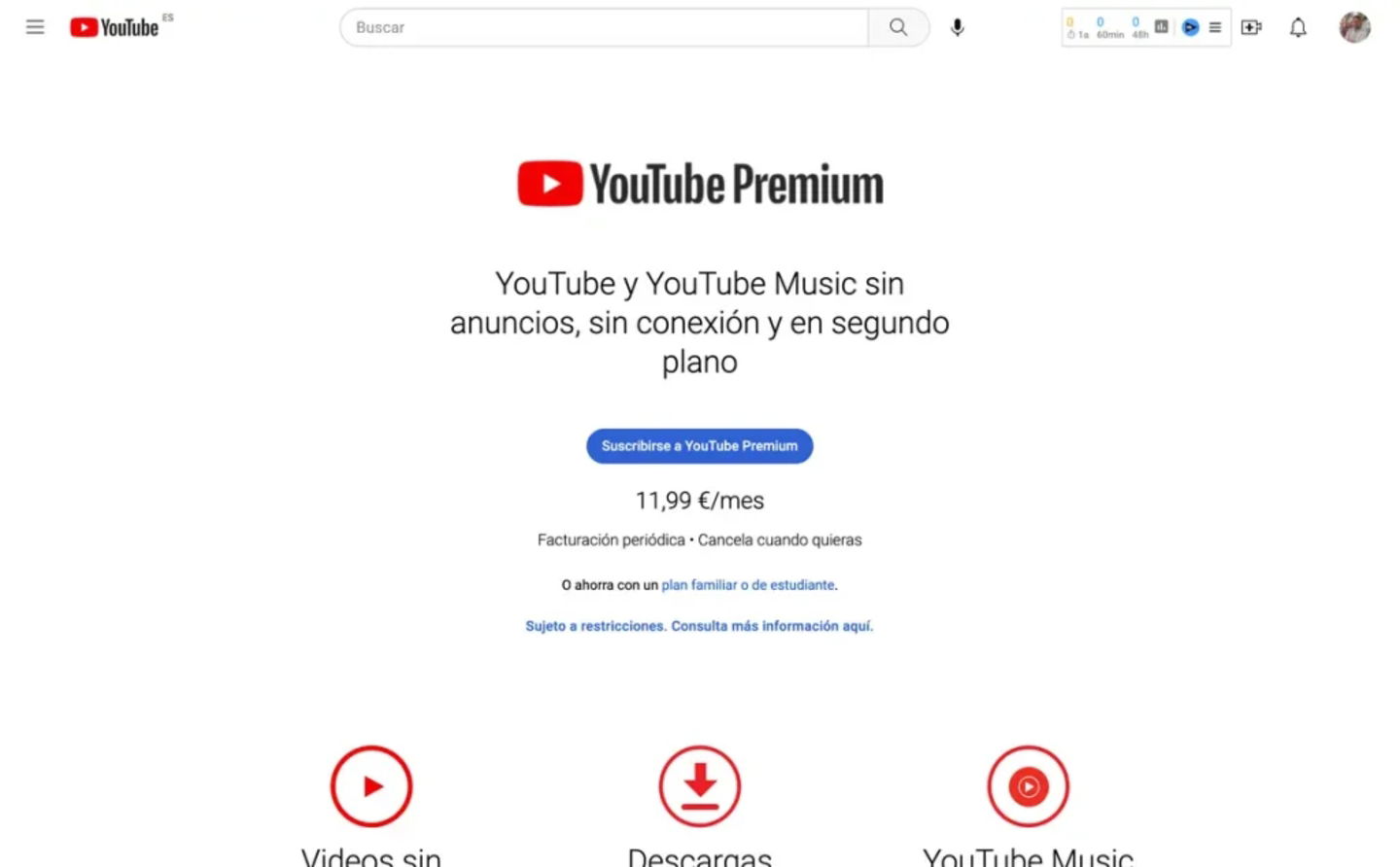 Si lo deseas, podrás volver a suscribirte a YouTube Premium más adelante