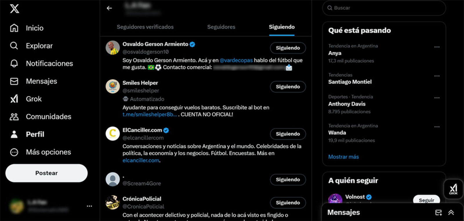 Abrir páginas con usuarios a los que sigues en X Twitter