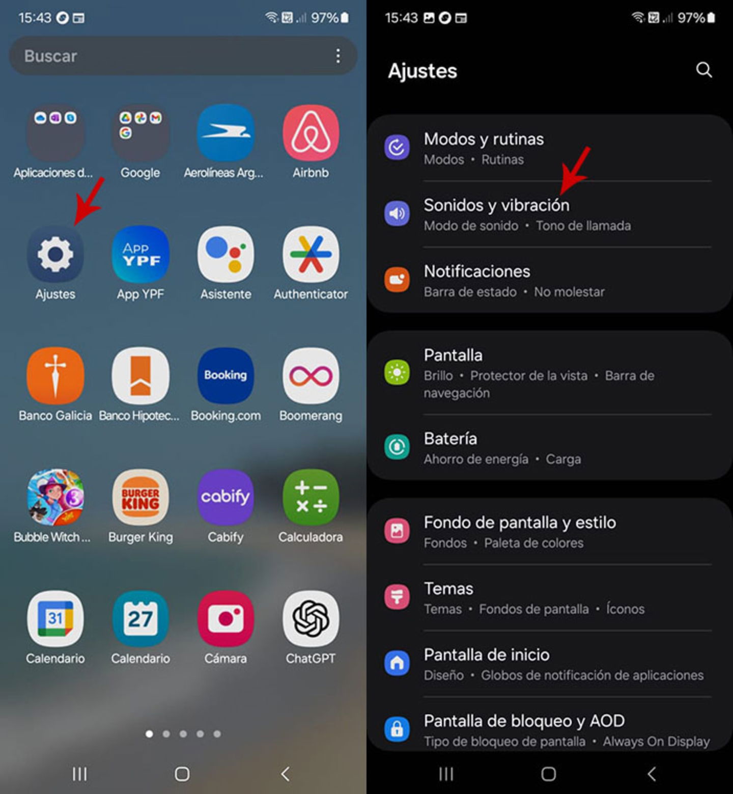 Acceder a los ajustes del movil Samsung