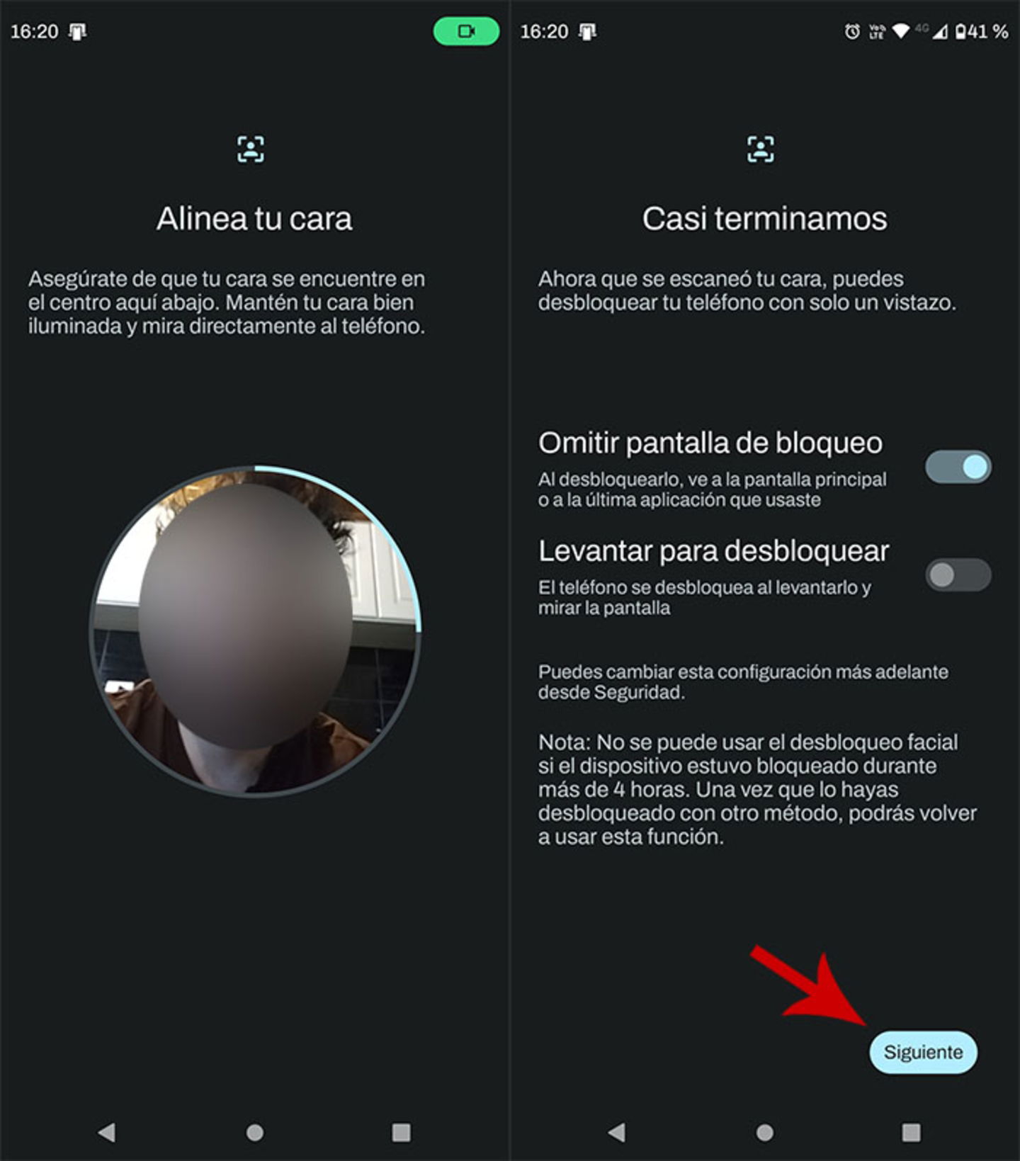 Activar desbloqueo facial en Android