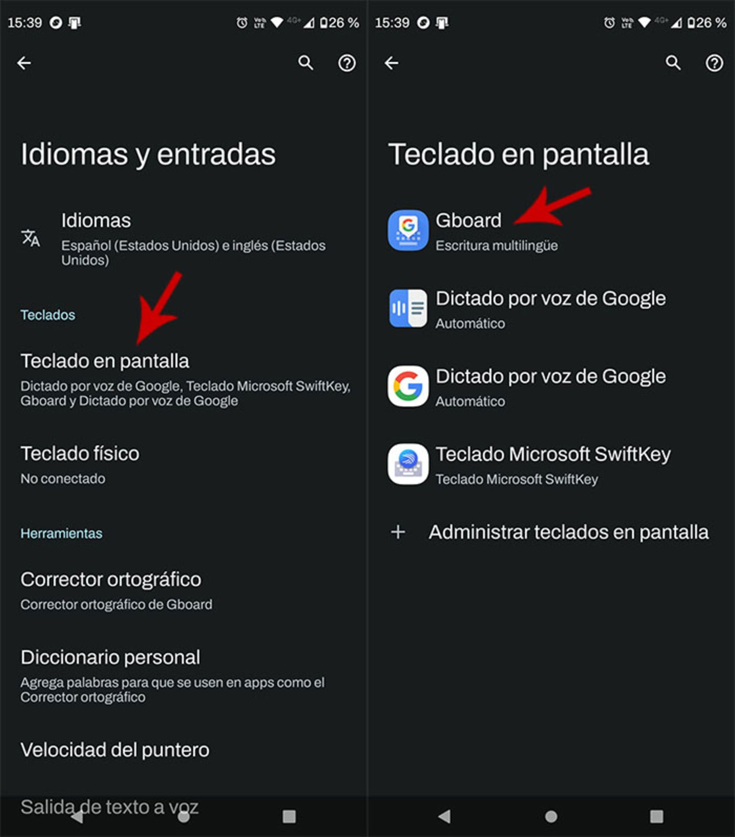 Cambiar opciones de teclado Gboard