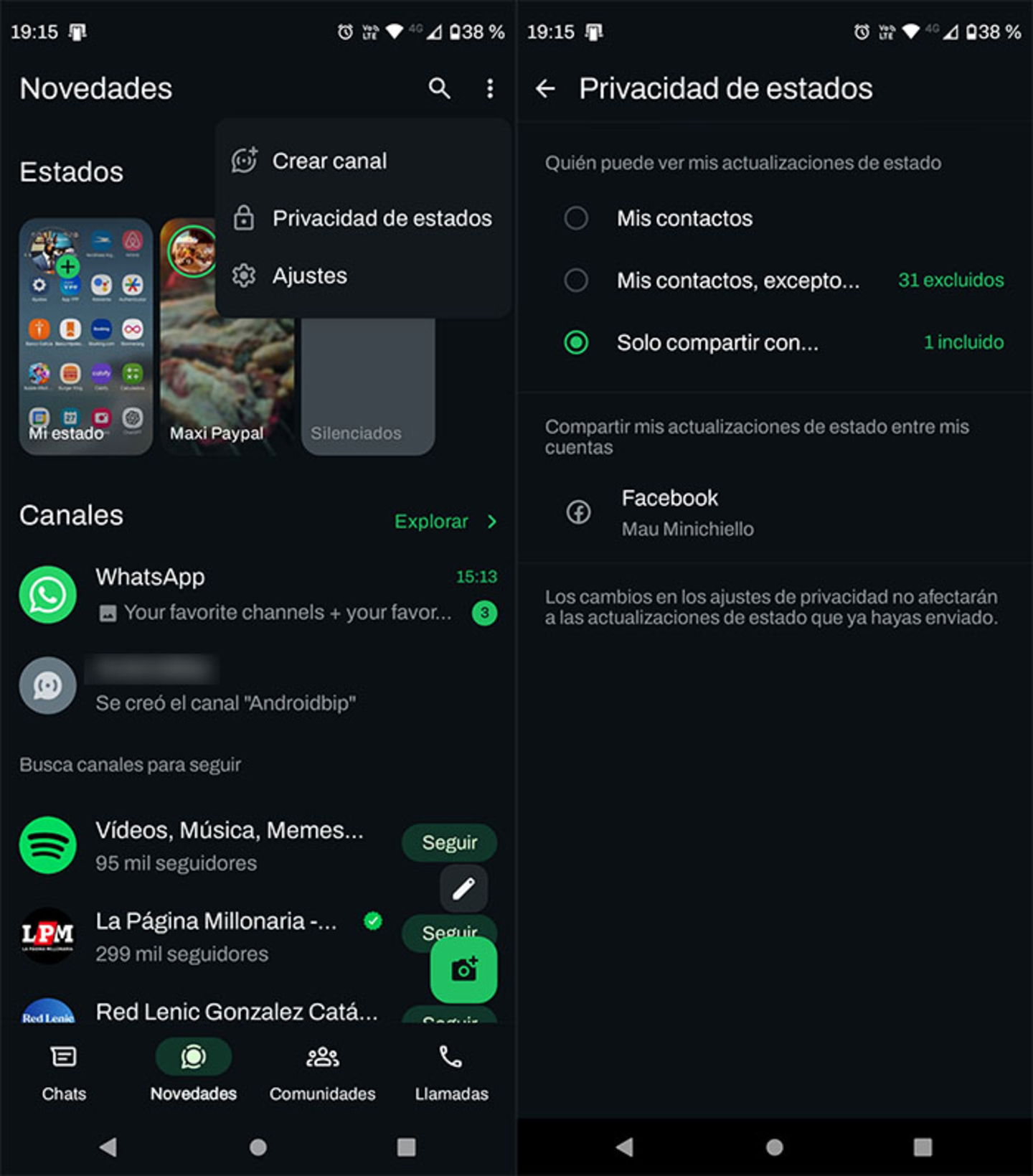 Cambiar privacidad de tu estado de WhatsApp