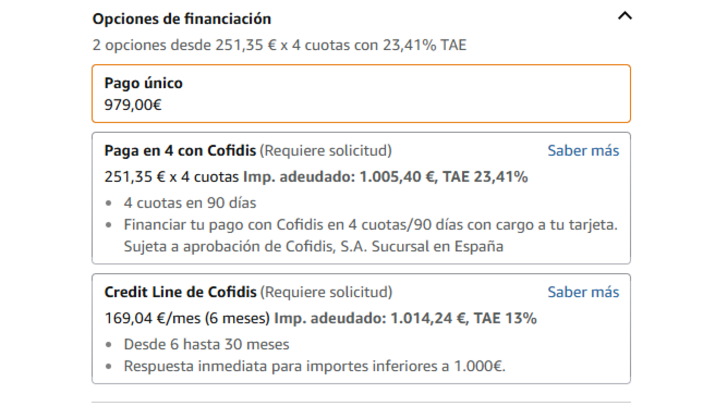 Amazon ofrece la opción de pagar tus compras a plazos