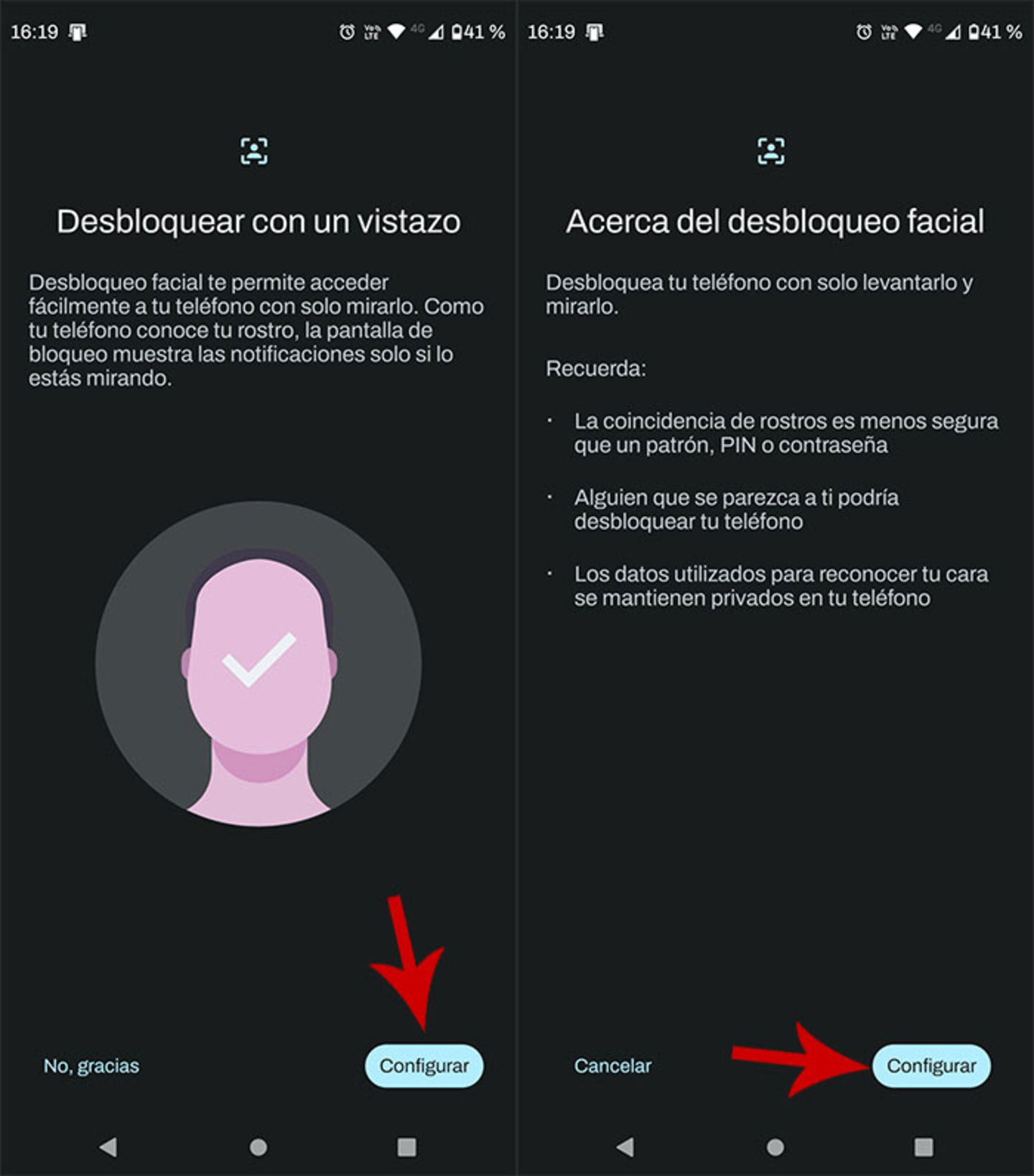 Configurar desbloqueo facial en un móvil Android