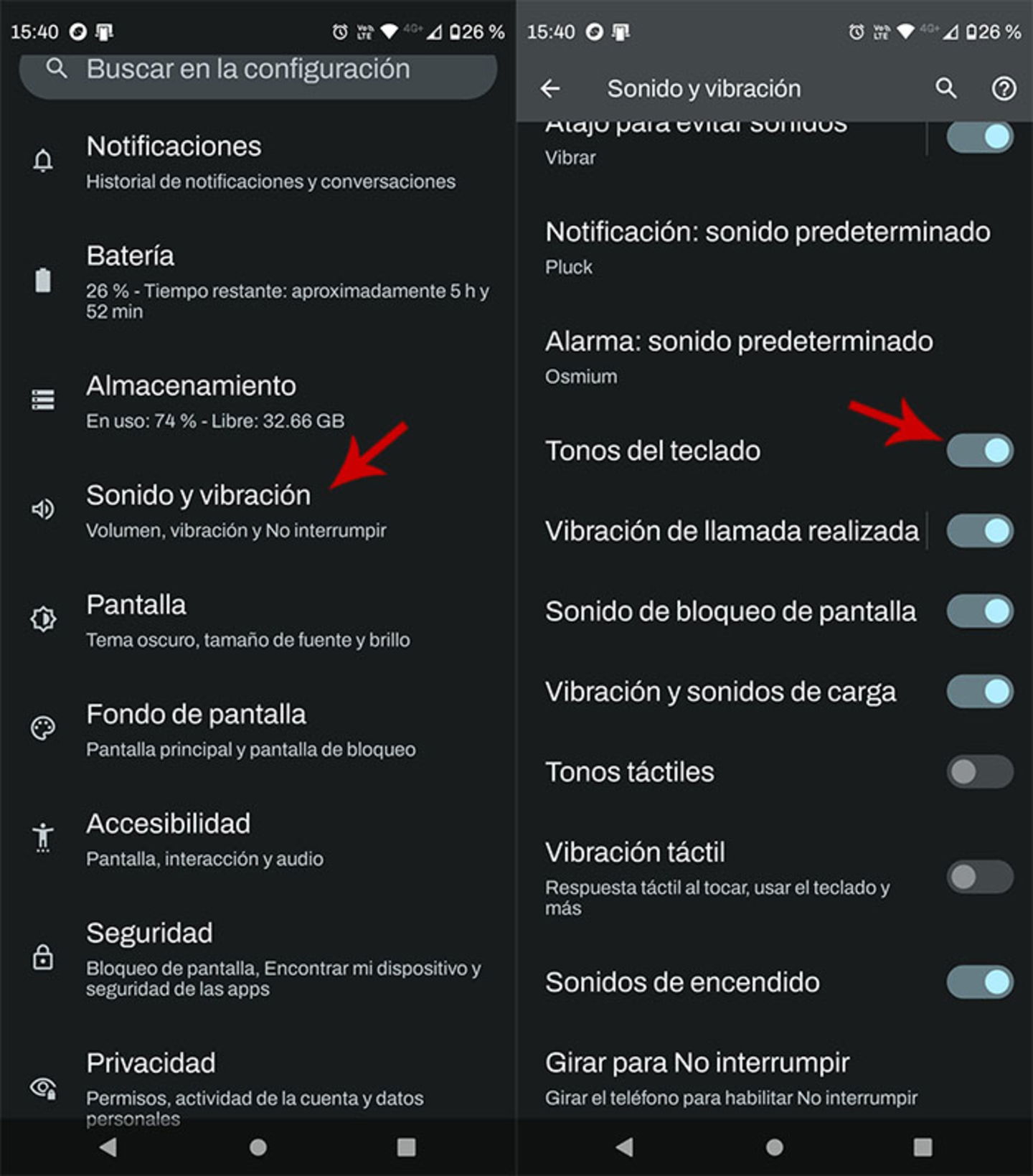 Desactivar sonido teclado predeterminado Android