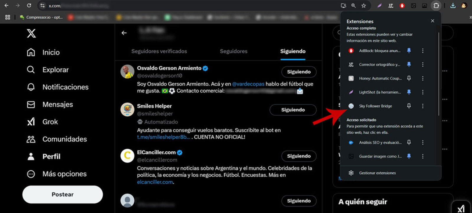 Ejecuta la extensión en tu navegador