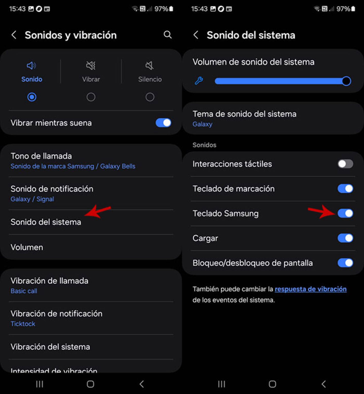 Quitar sonido teclado Samsung