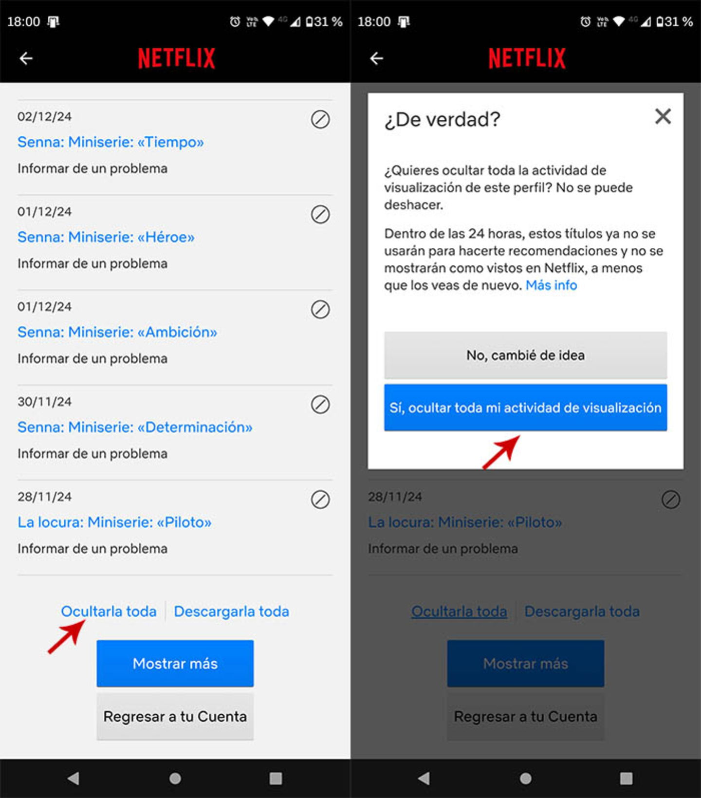 Reiniciar algoritmo Netflix desde el móvil