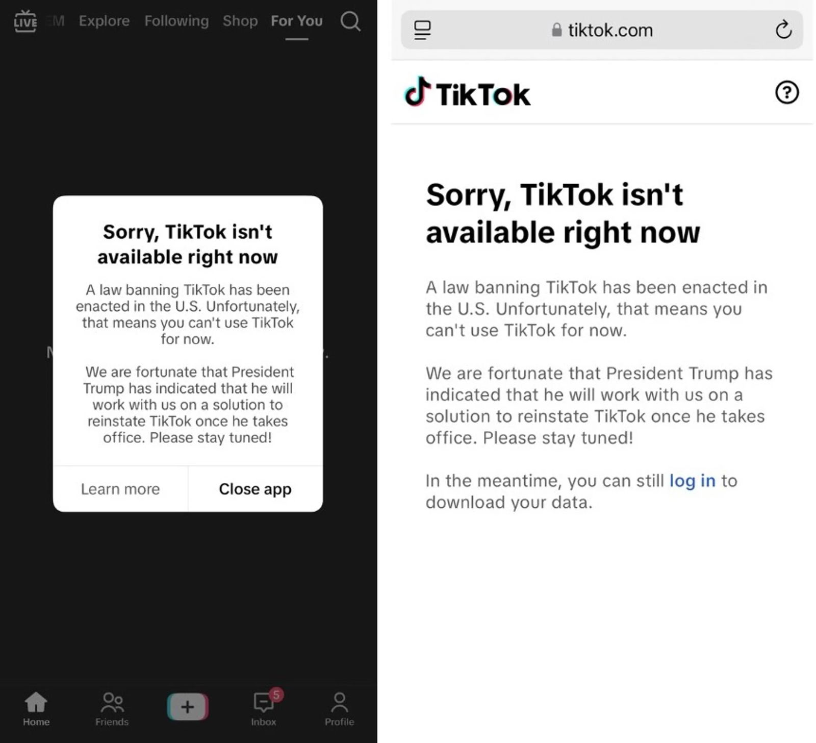 Mensaje prohibición Tik Tok