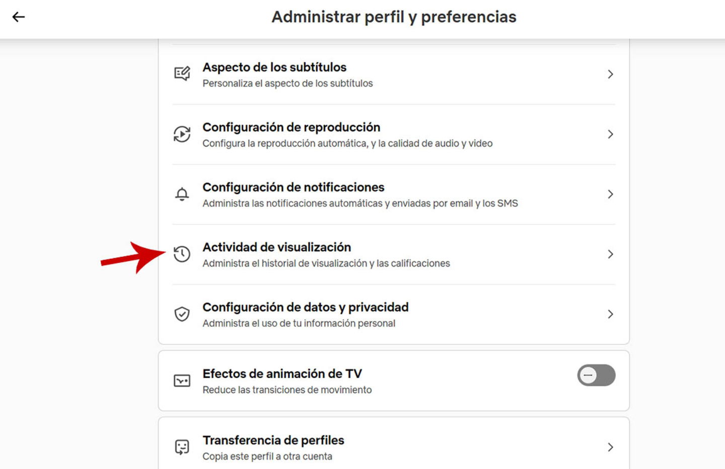 Ver actividad de visualización de Netflix