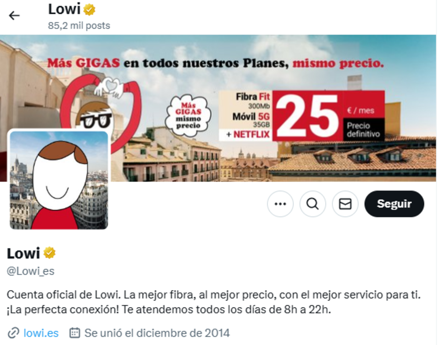 Lowi también tiene cuenta en las principales redes sociales