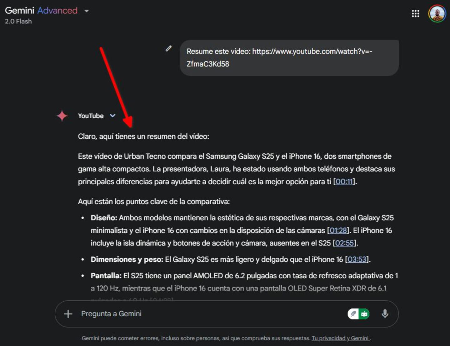 Cómo resumir un vídeo de YouTube con Gemini