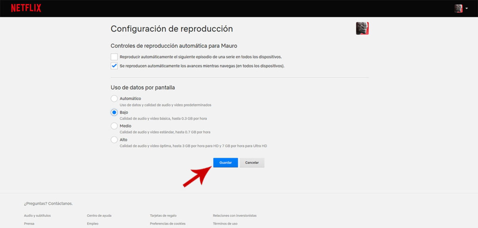 Guardar cambios en Netflix