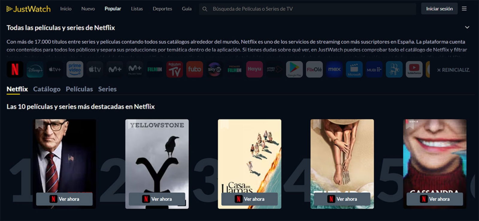 JustWatch catalogo de Netflix