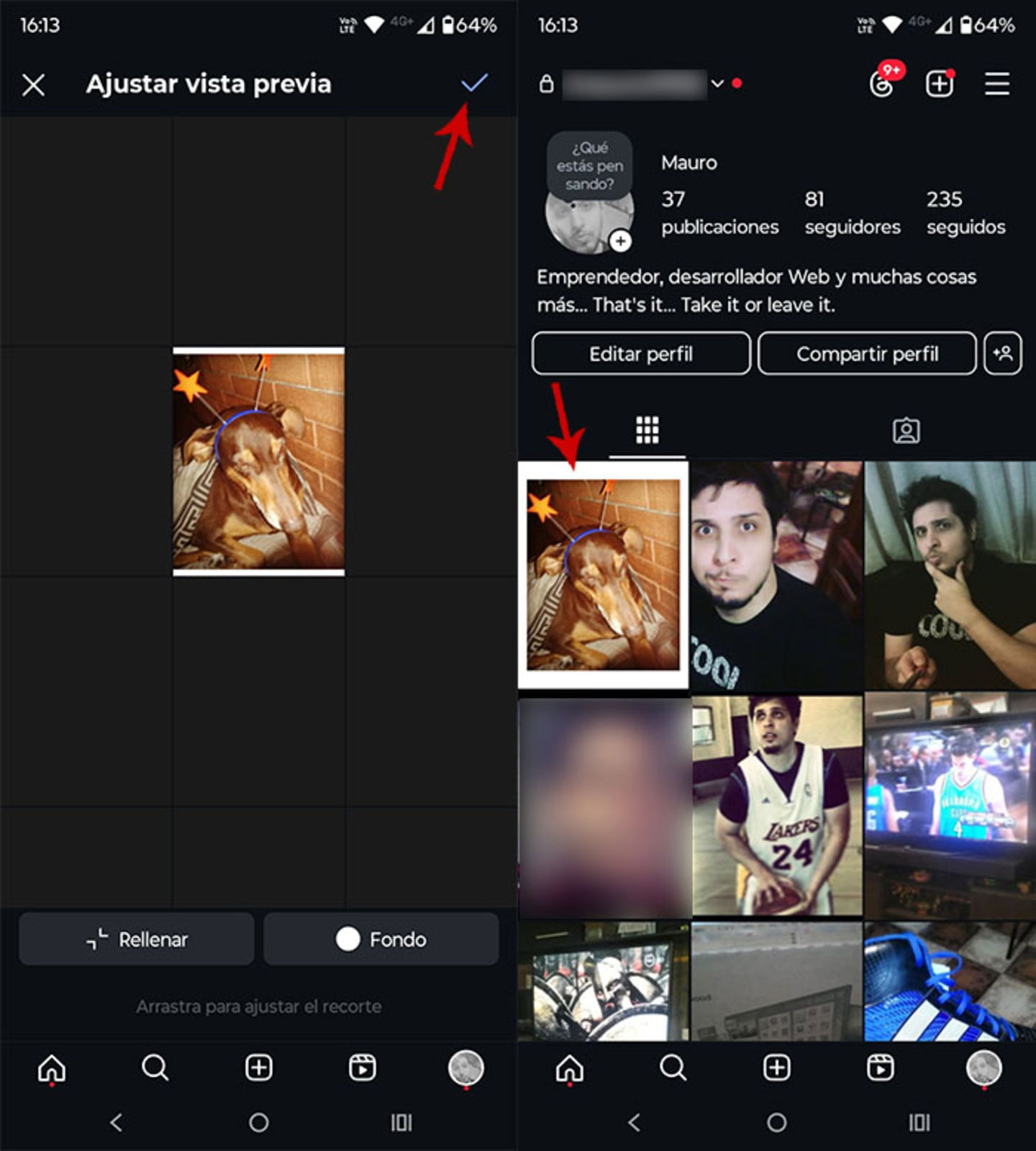 Quitar la cuadricula del perfil de Instagram