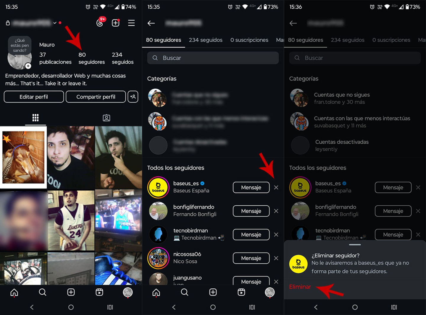 Eliminar un seguidor en Instagram