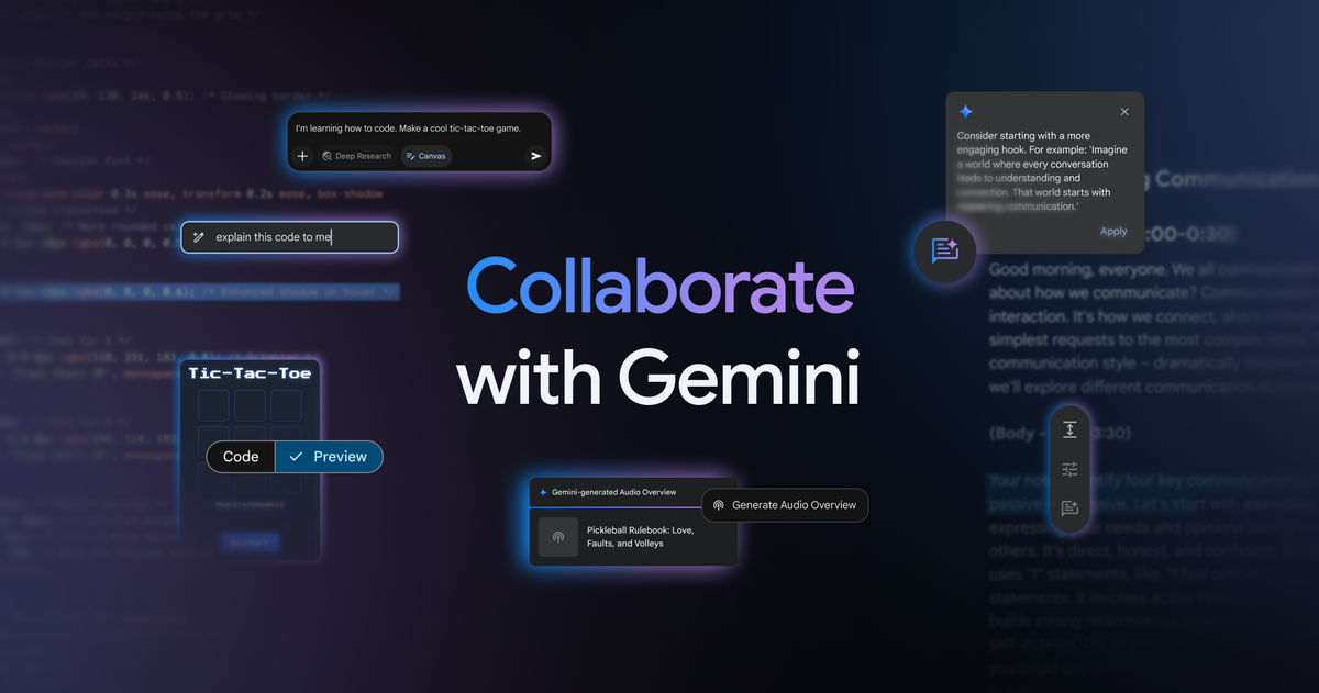 Google anuncia Canvas y Audio Overview para Gemini: su IA ahora más creativa y colaborativa