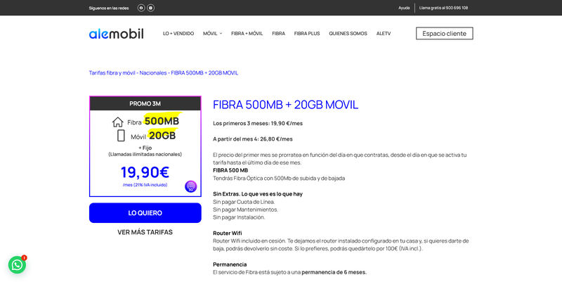 Fibra, fijo y móvil por menos de 20 euros. alemobil tiene una oferta que junta todo a un precio imbatible