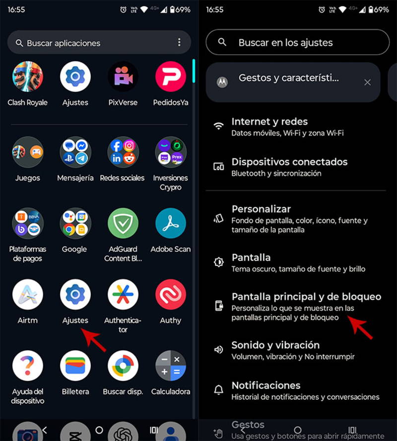 Ver ajustes del Centro de control en Android