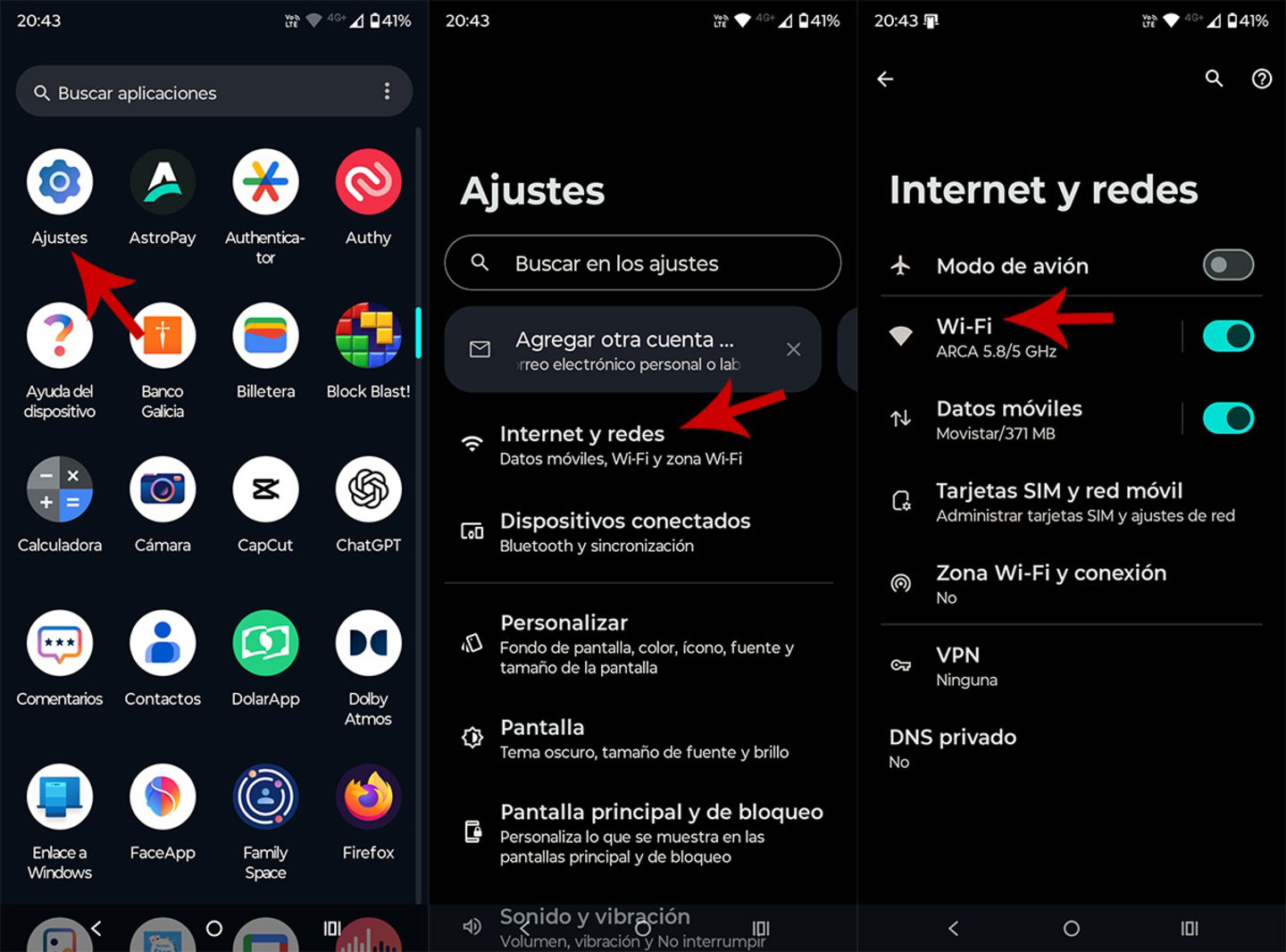 Acceder a los ajustes de WiFi en Android