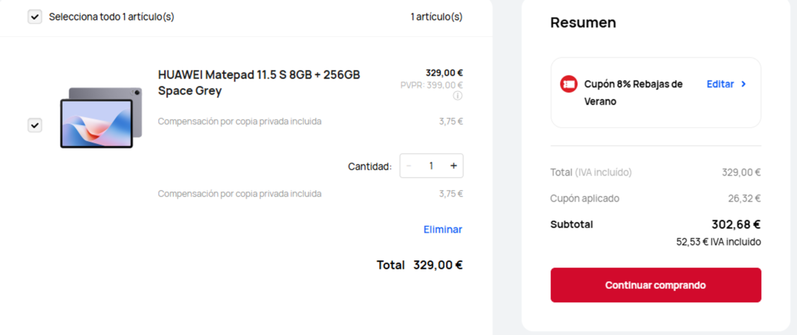 Utilizando el cupón podemos encontrar esta tablet a un precio muy reducido