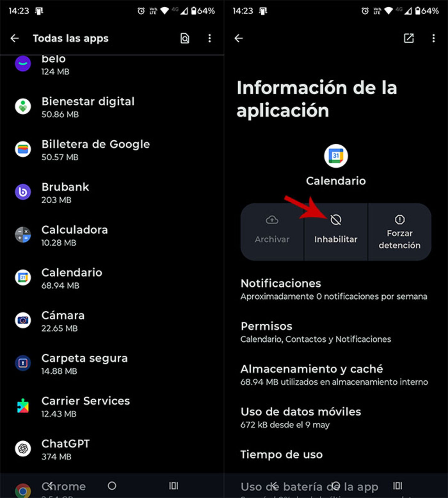 Deshabilitar aplicaciones en Android