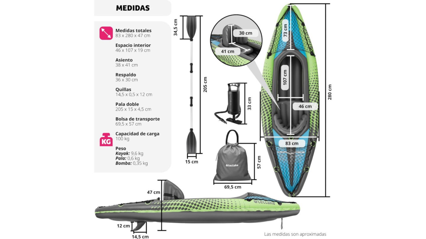 Lánzate al agua en verano con este kayak hinchable robusto y barato, con remo y bolsa de transporte