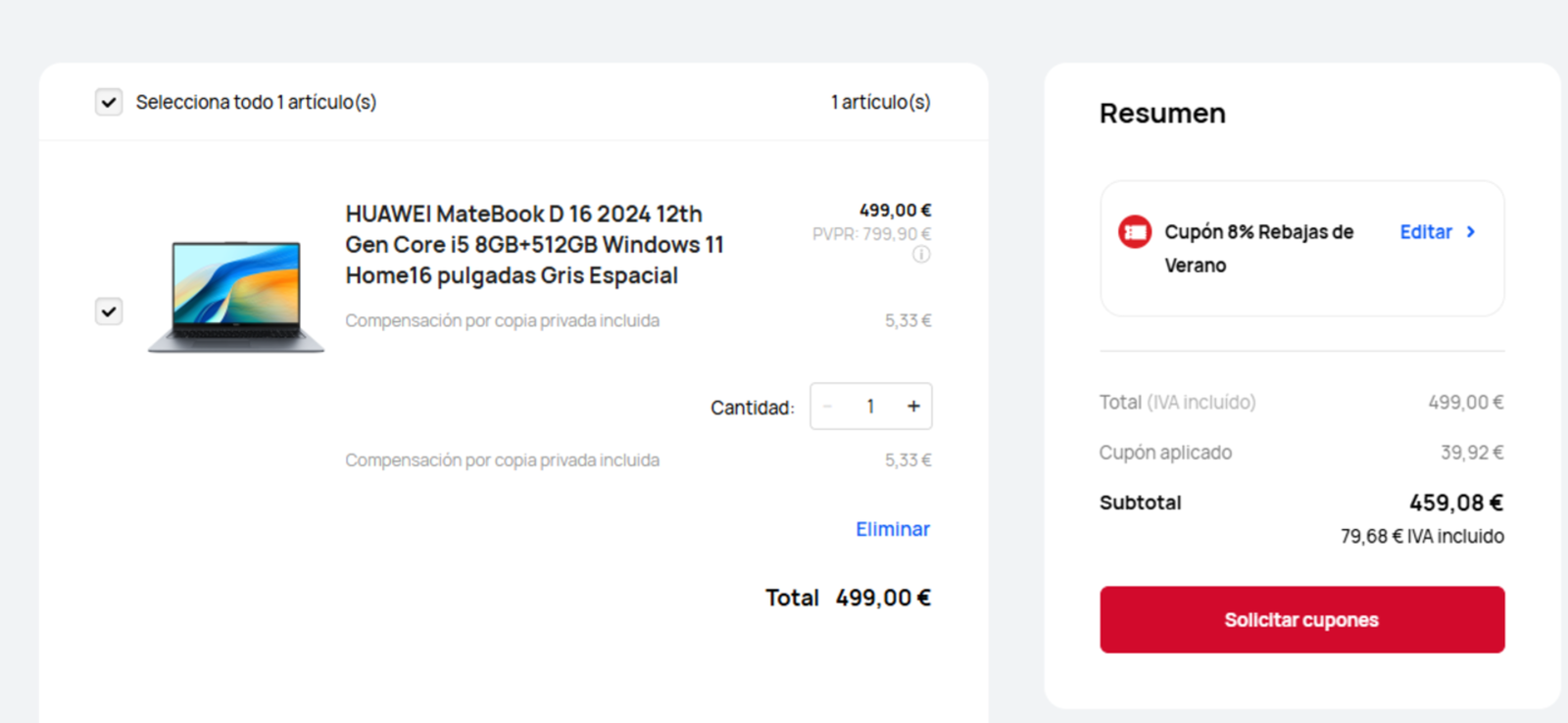 Utilizando el cupón de descuento puedes llevarte este portátil a un precio más reducido