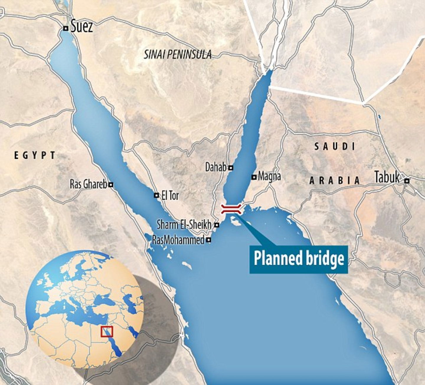 Mapa entre Arabia Saudita y Egipto