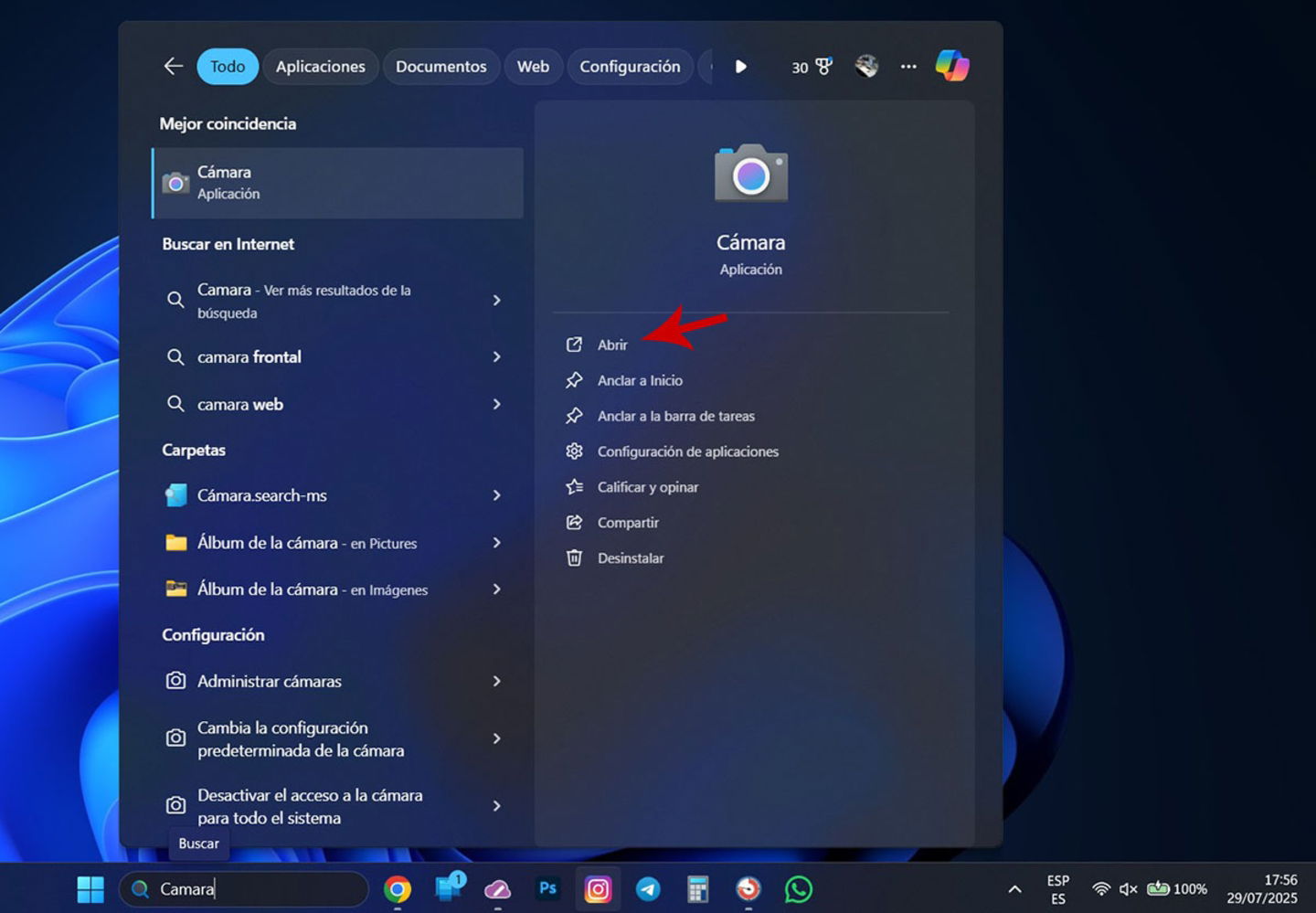 Abrir aplicación de Camara en Windows 11