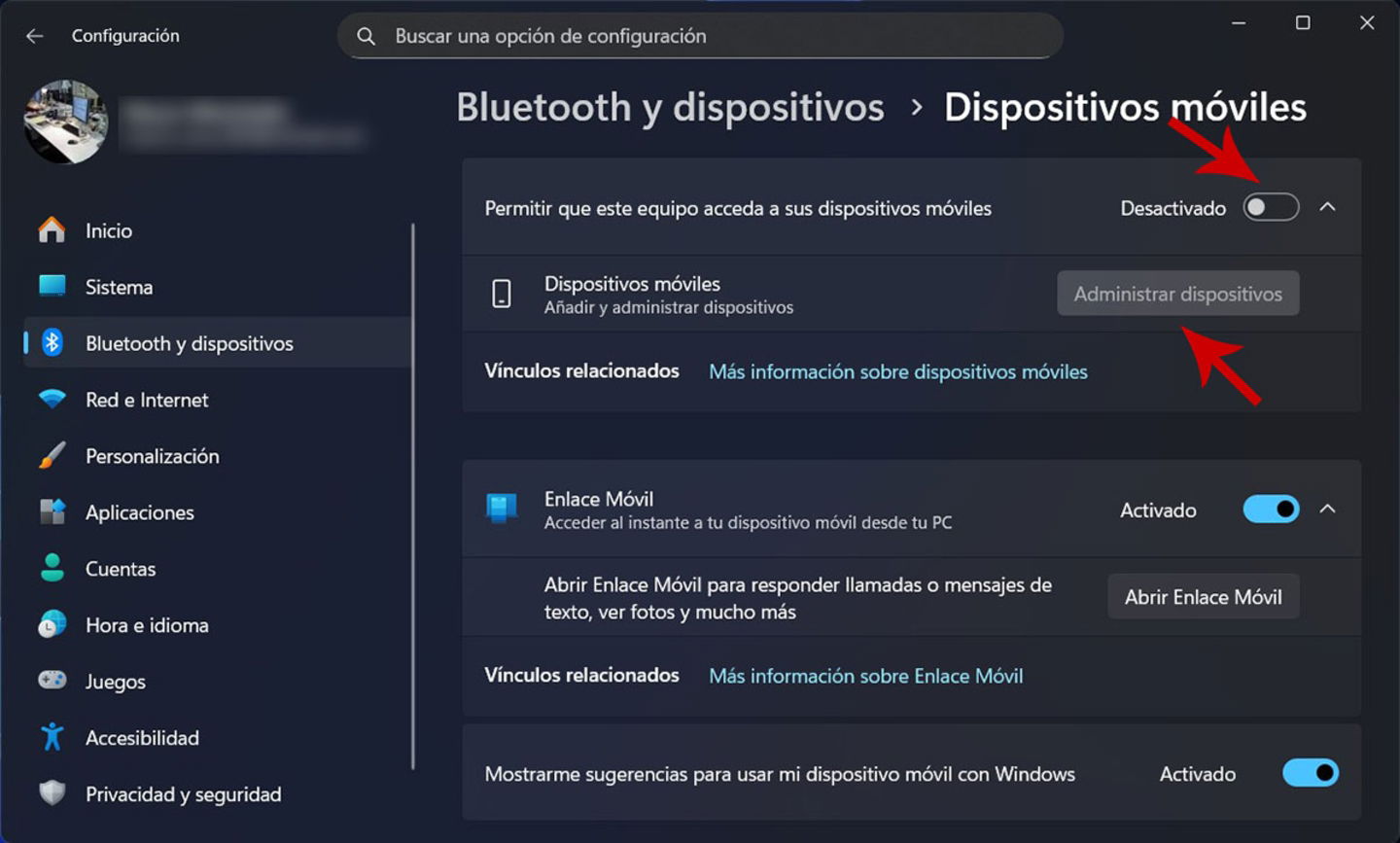 Activar dispositivos móviles en Windows 11