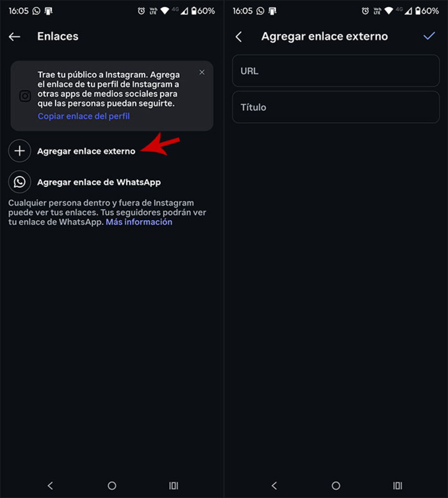 Añadir enlaces en el perfil de Instagram