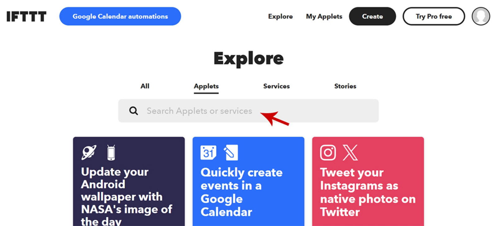 Buscar applets de redes sociales en IFTTT