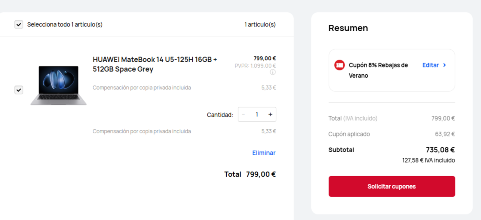 El HUAWEI MateBook 14 cuenta con un descuento importante, sobre todo si usamos el cupón correspondiente